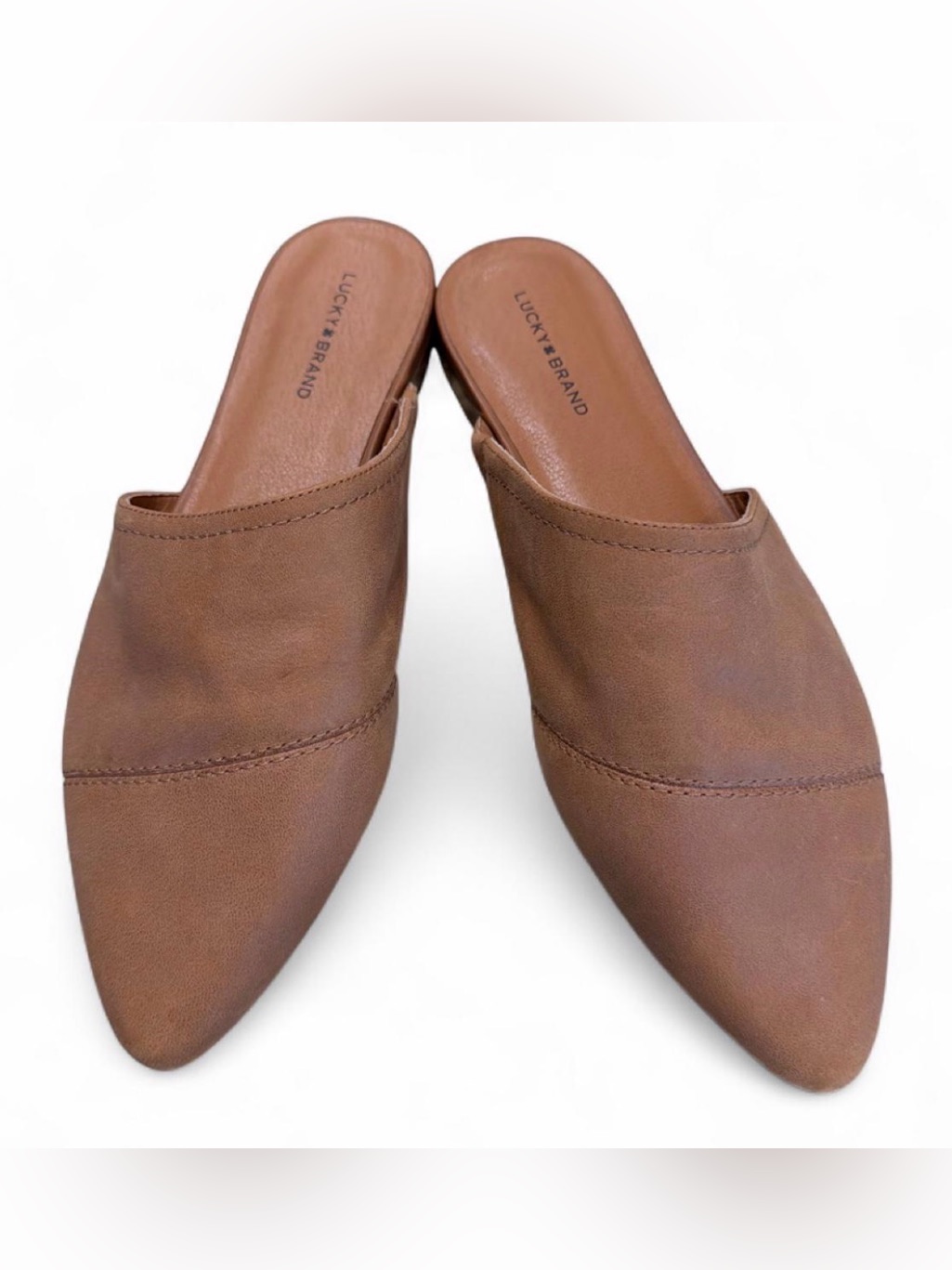 Lucky Brand Tan Pointed-Toe Slip-On Leather Mules